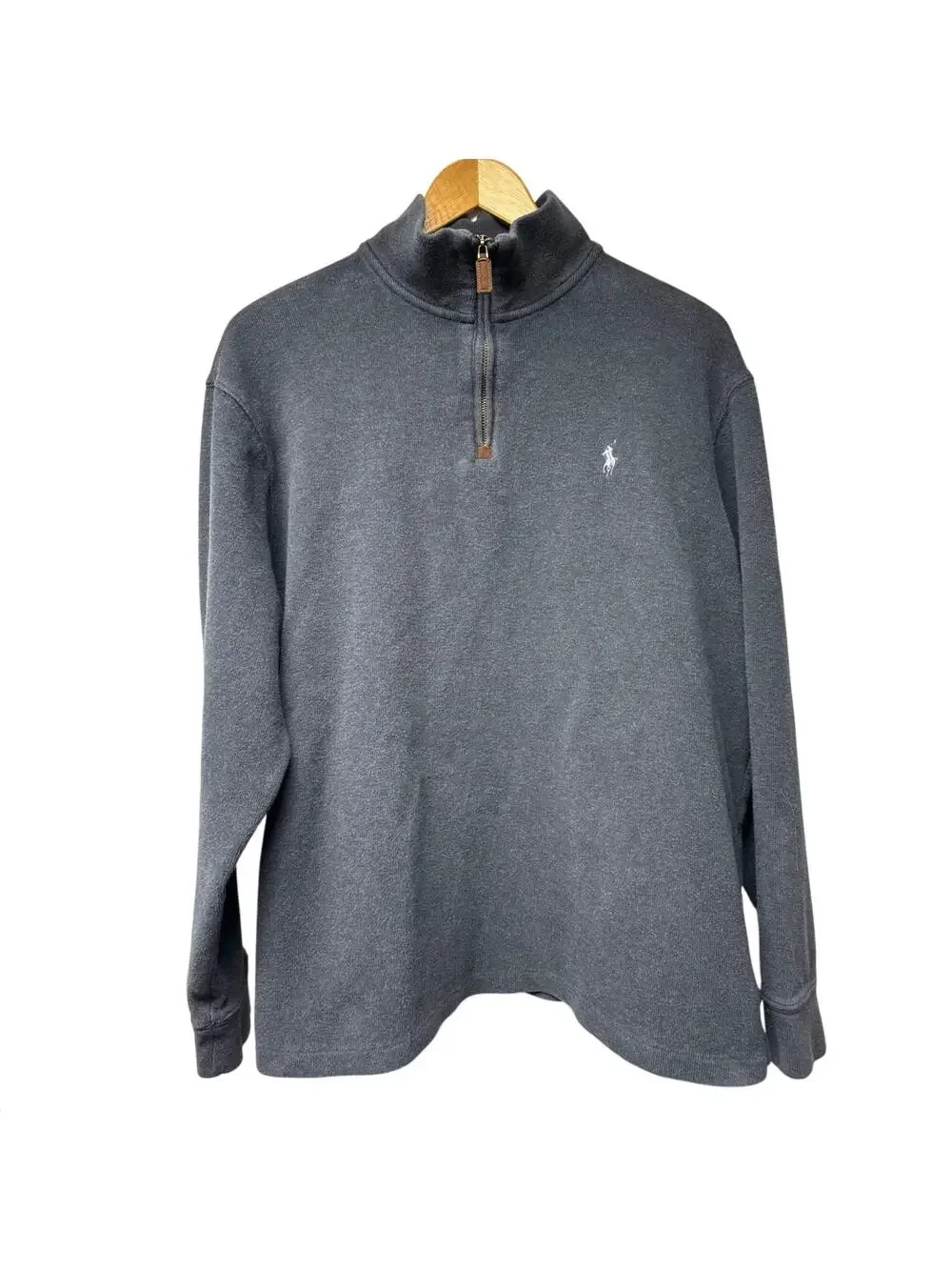 Polo Ralph Lauren Men’s Gray Logo Quarter Zip Size XL Cotton Preppy *Flaw